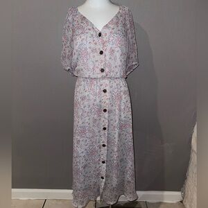 LC Lauren Conrad Gray Floral Long Sleeve Dress